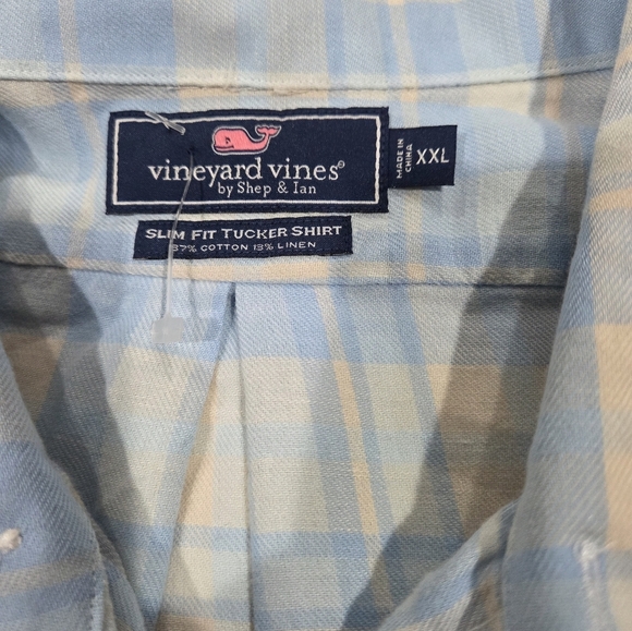 Vineyard Vines Men's Light Blue and Cream Plaid Shirt - Picture 6 of 11